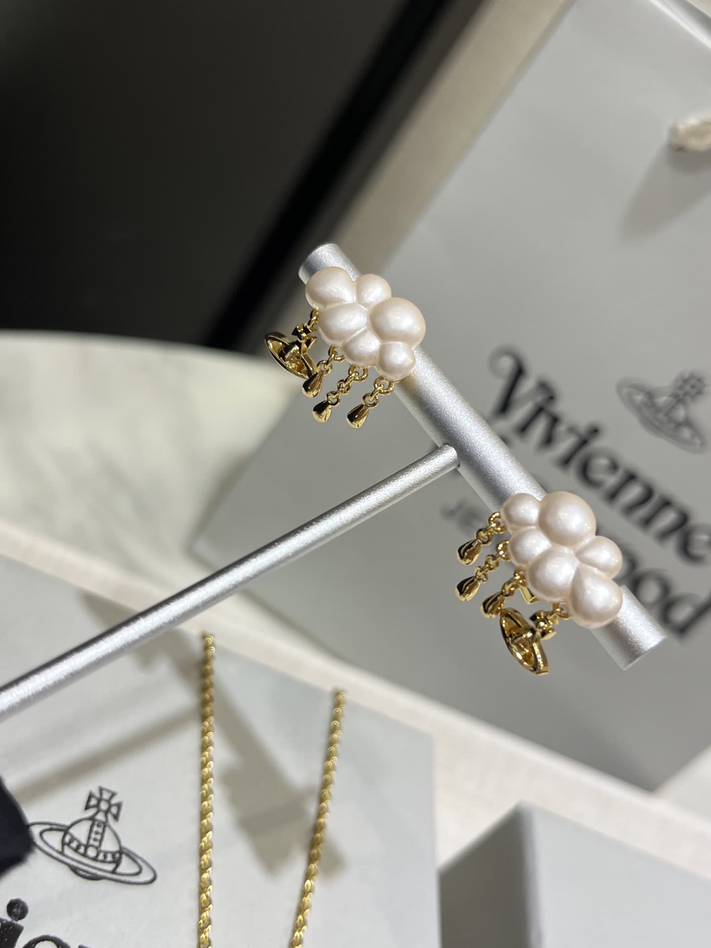 Vivienne Westwood Pearl Cluster Earrings with Gold Accents